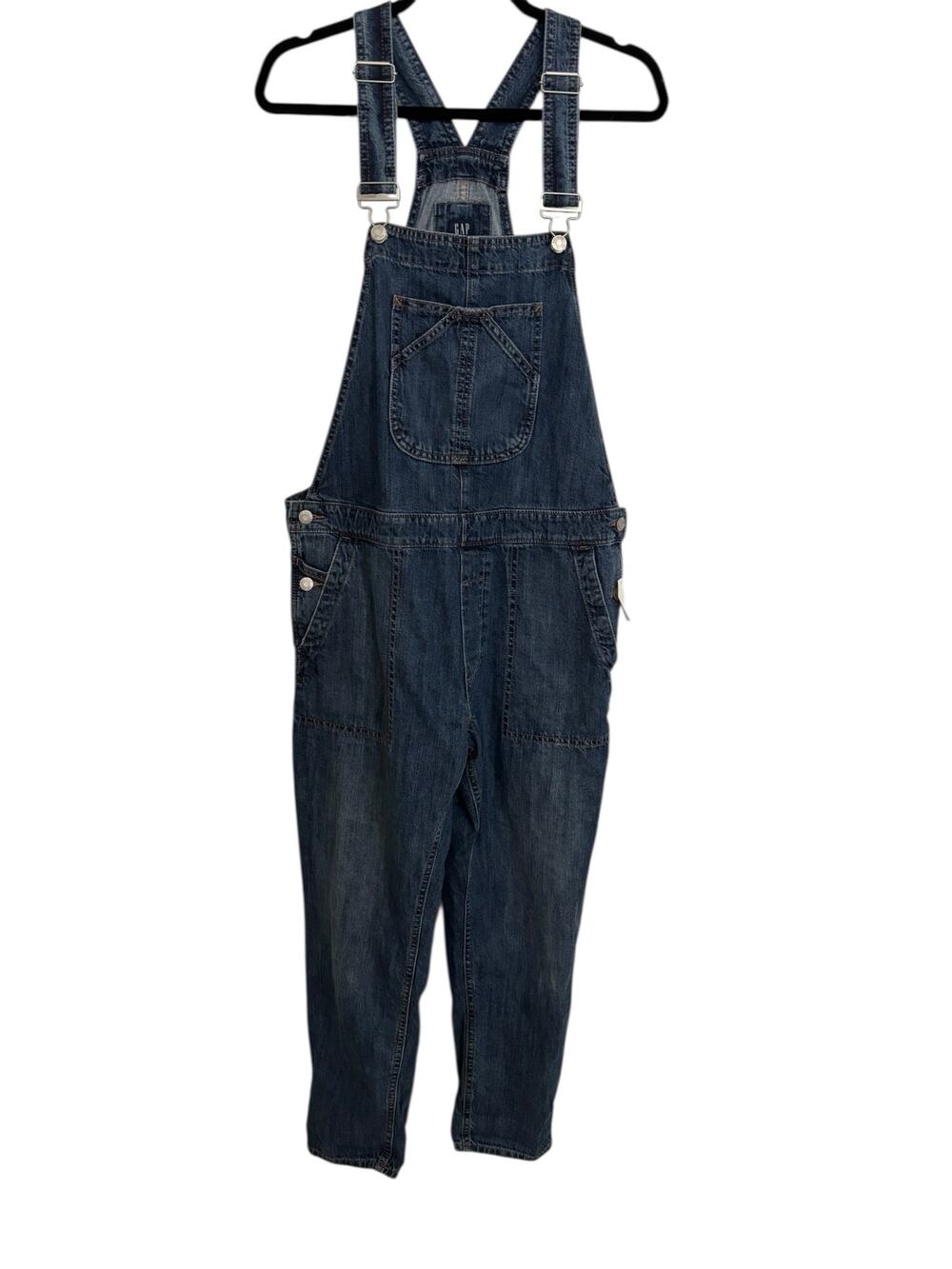 GAP Relaxed Denim Overalls Womens Medium Blue Adjustable Straps Bib Pocket NWT - Picture 1 of 6